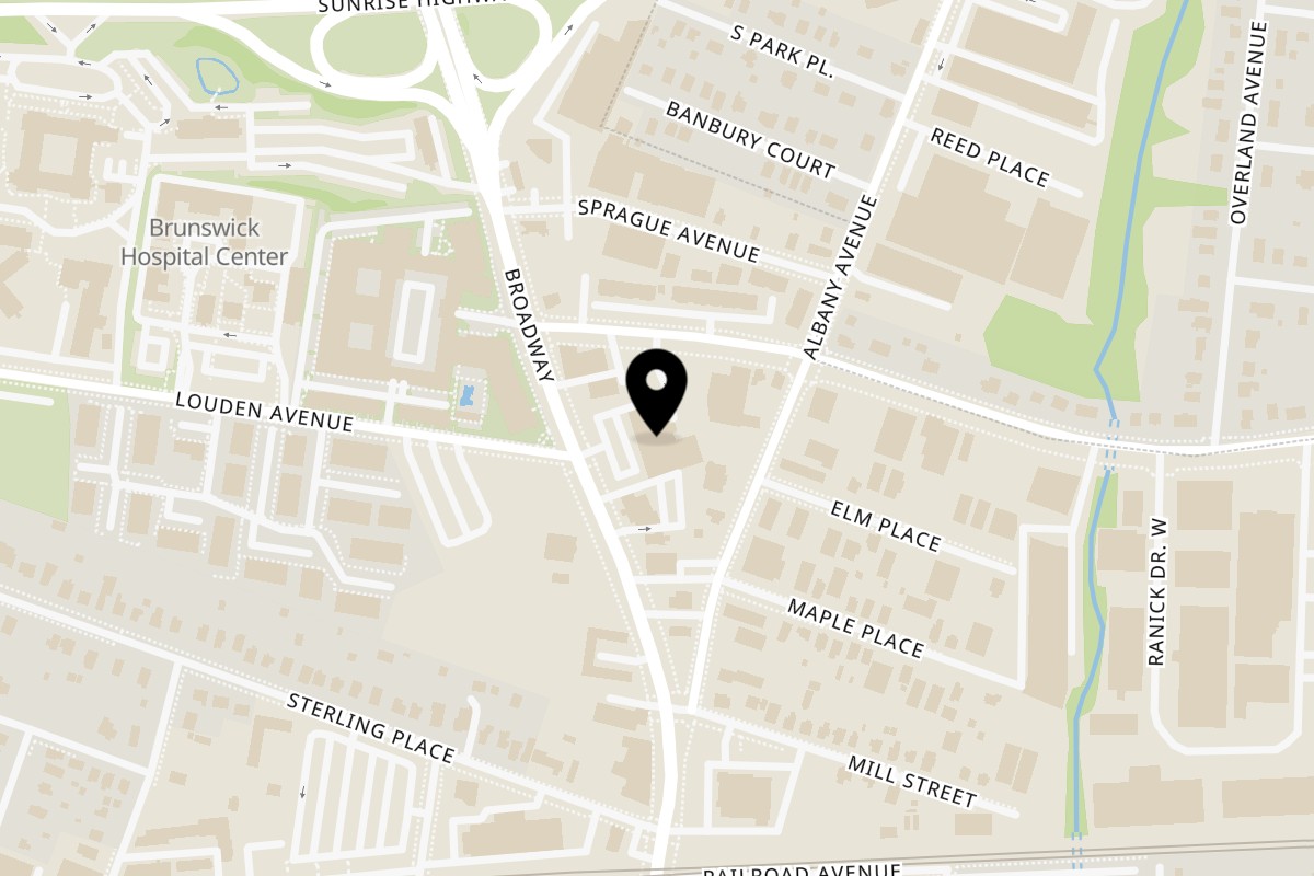 Map showing the location of Touch of Italy on 355 Broadway in Amityville